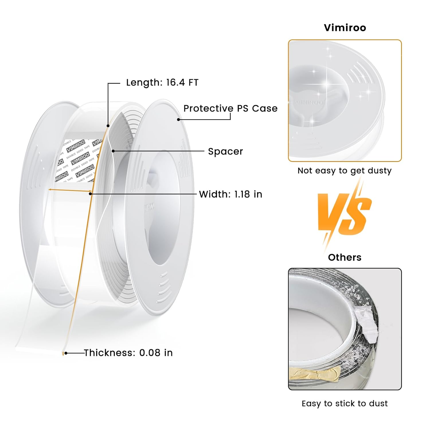 Vimiroo Double Sided Tape Heavy Duty Removable 9.85FT, Extra Large Nano Transparent Adhesive Tape, Clear Mounting Tape, Adhesive Strips for Picture Hanging, Wall, Poster, Carpet