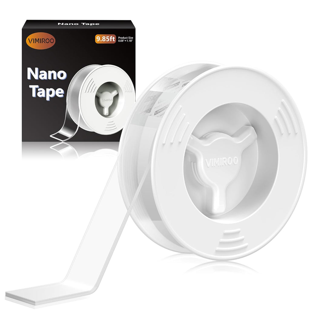 Vimiroo Double Sided Tape Heavy Duty Removable 9.85FT, Extra Large Nano Transparent Adhesive Tape, Clear Mounting Tape, Adhesive Strips for Picture Hanging, Wall, Poster, Carpet
