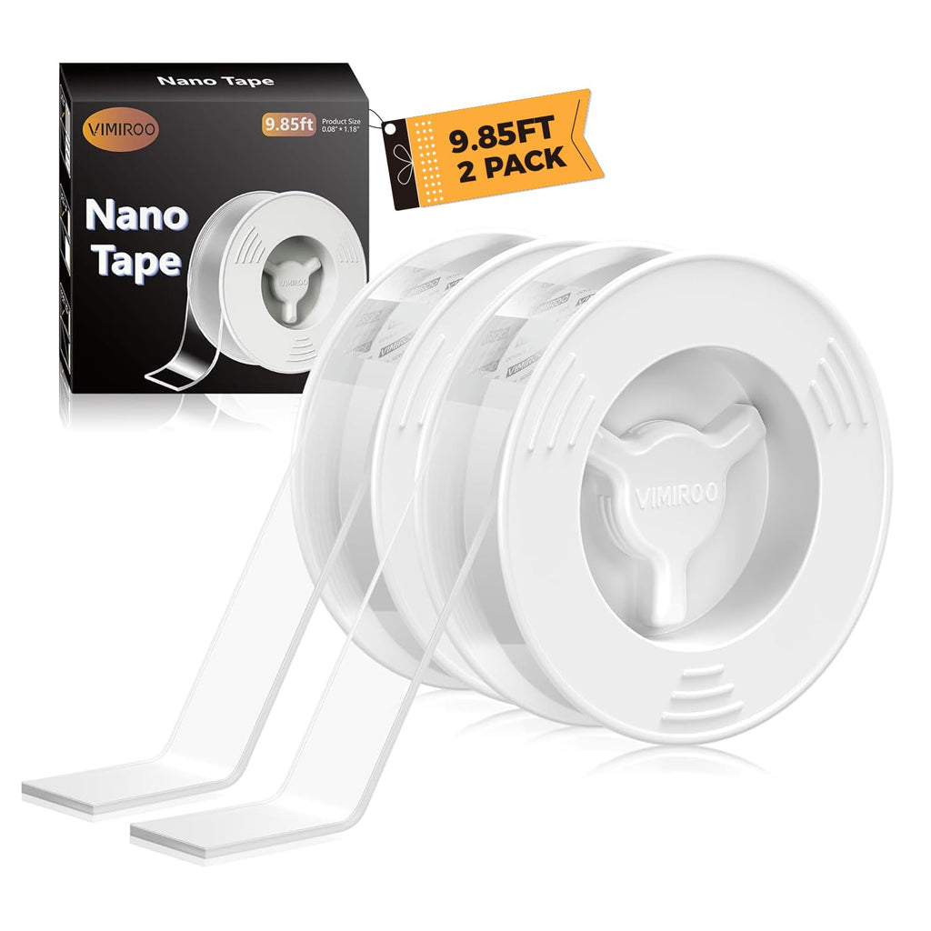 Vimiroo Double Sided Tape Heavy Duty Removable 9.85FT, Extra Large Nano Transparent Adhesive Tape, Clear Mounting Tape, Adhesive Strips for Picture Hanging, Wall, Poster, Carpet