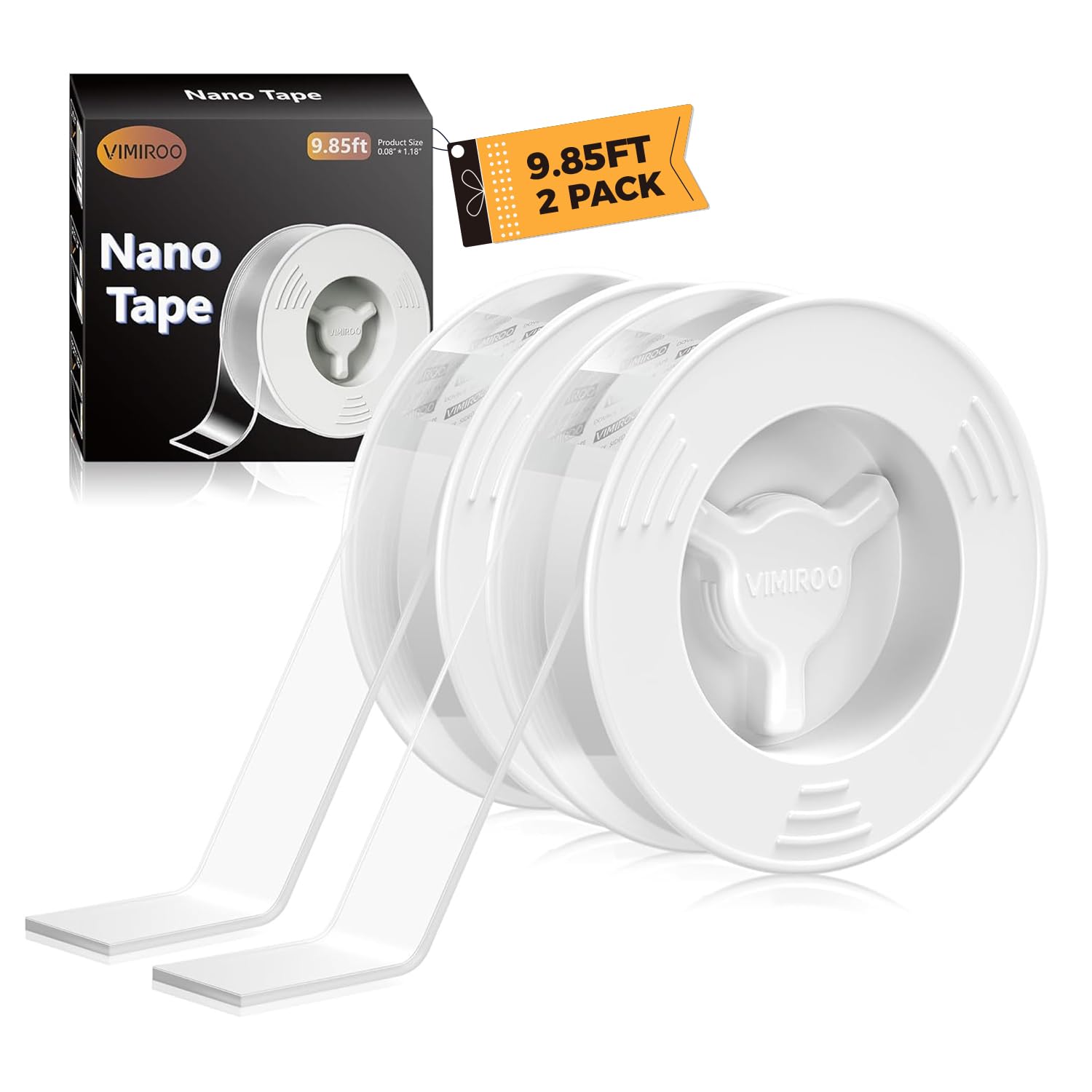 Vimiroo Double Sided Tape Heavy Duty Removable 9.85FT, Extra Large Nano Transparent Adhesive Tape, Clear Mounting Tape, Adhesive Strips for Picture Hanging, Wall, Poster, Carpet