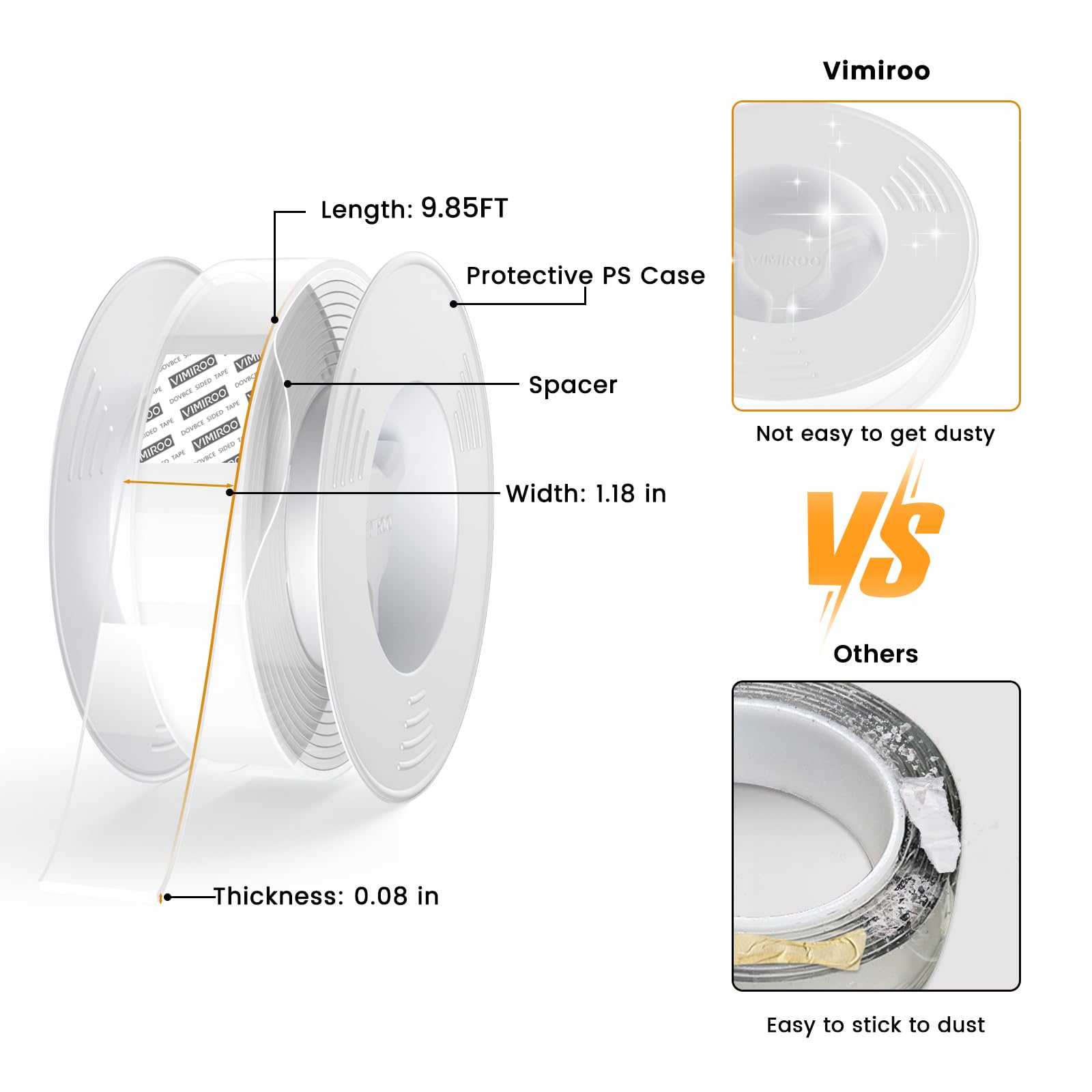 Vimiroo Double Sided Tape Heavy Duty Removable 9.85FT, Extra Large Nano Transparent Adhesive Tape, Clear Mounting Tape, Adhesive Strips for Picture Hanging, Wall, Poster, Carpet